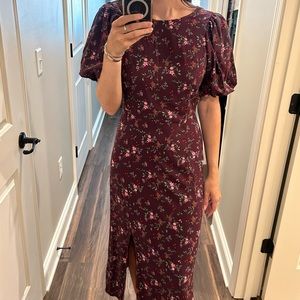 Floral balloon sleeve midi dress